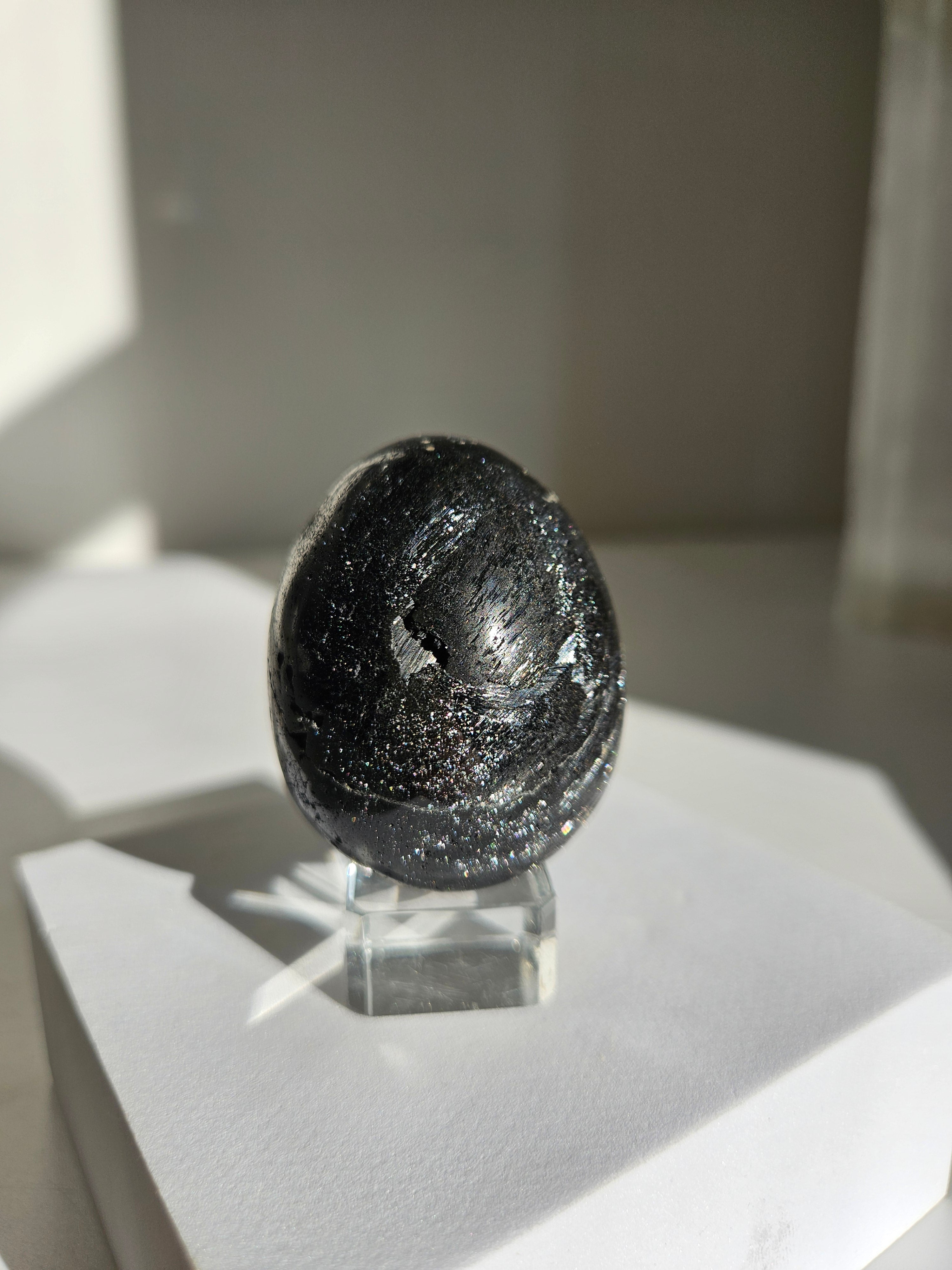 Fiberous Black Tourmaline Egg 001