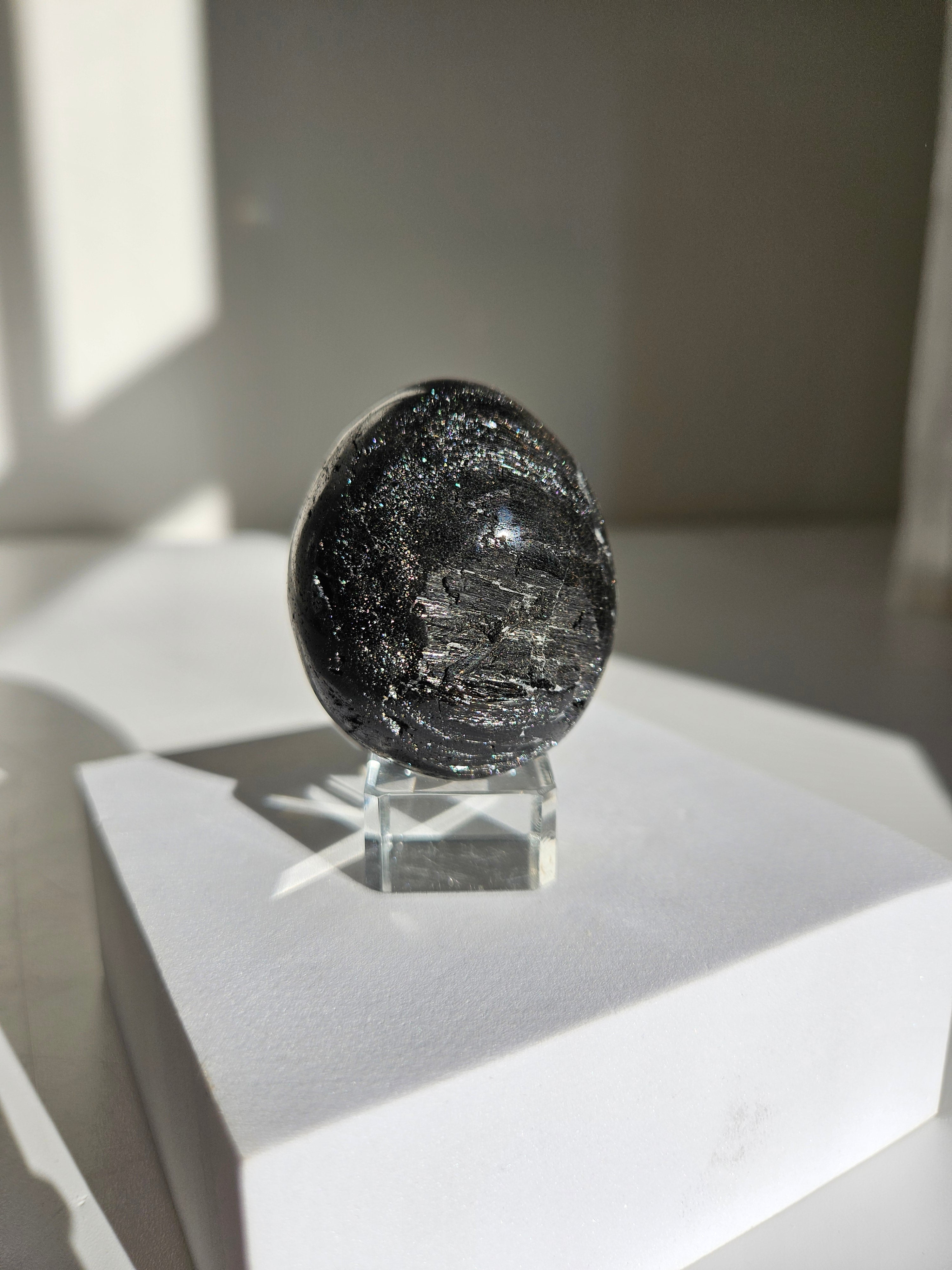 Fiberous Black Tourmaline Egg 002