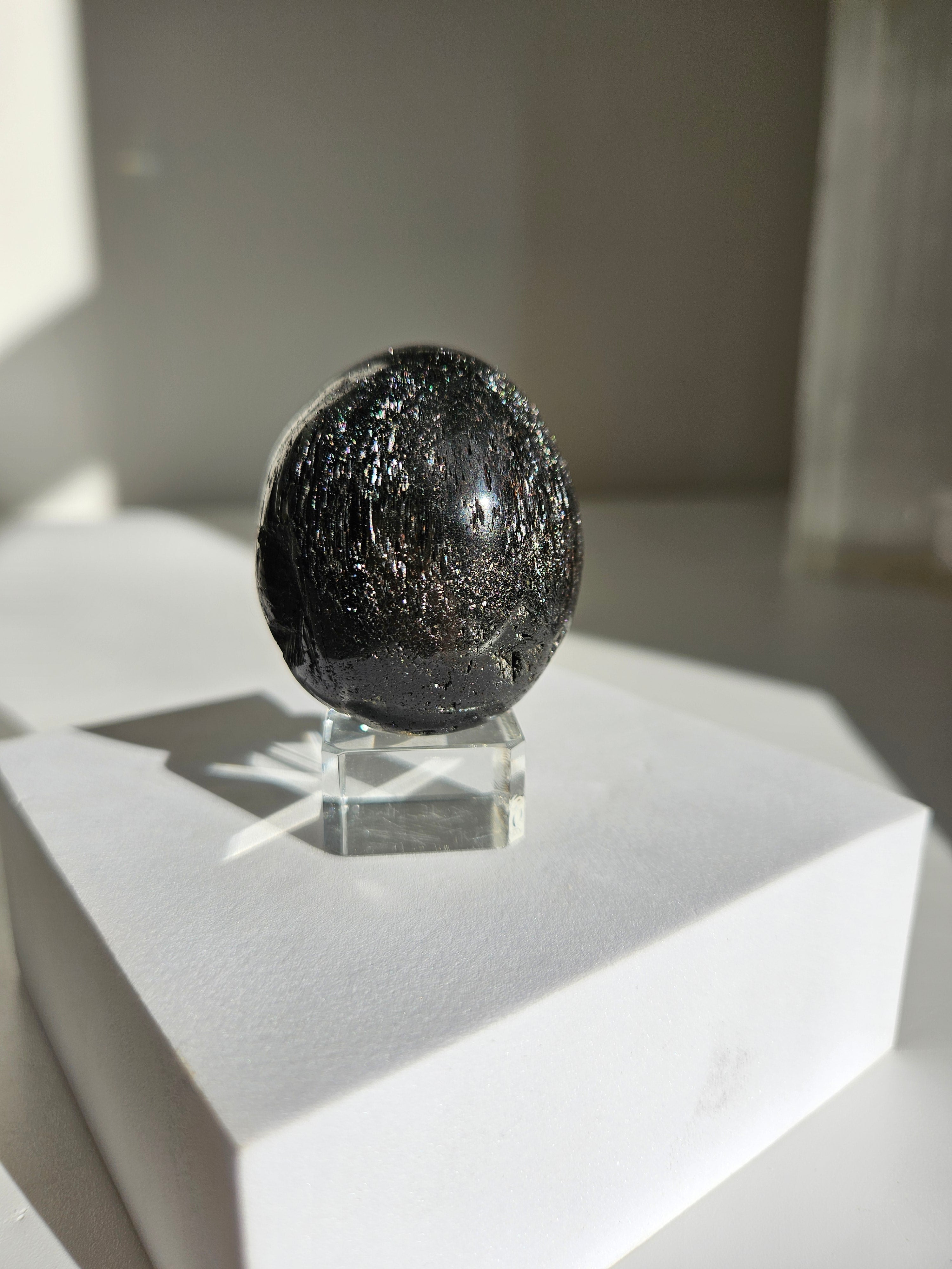 Fiberous Black Tourmaline Egg 003