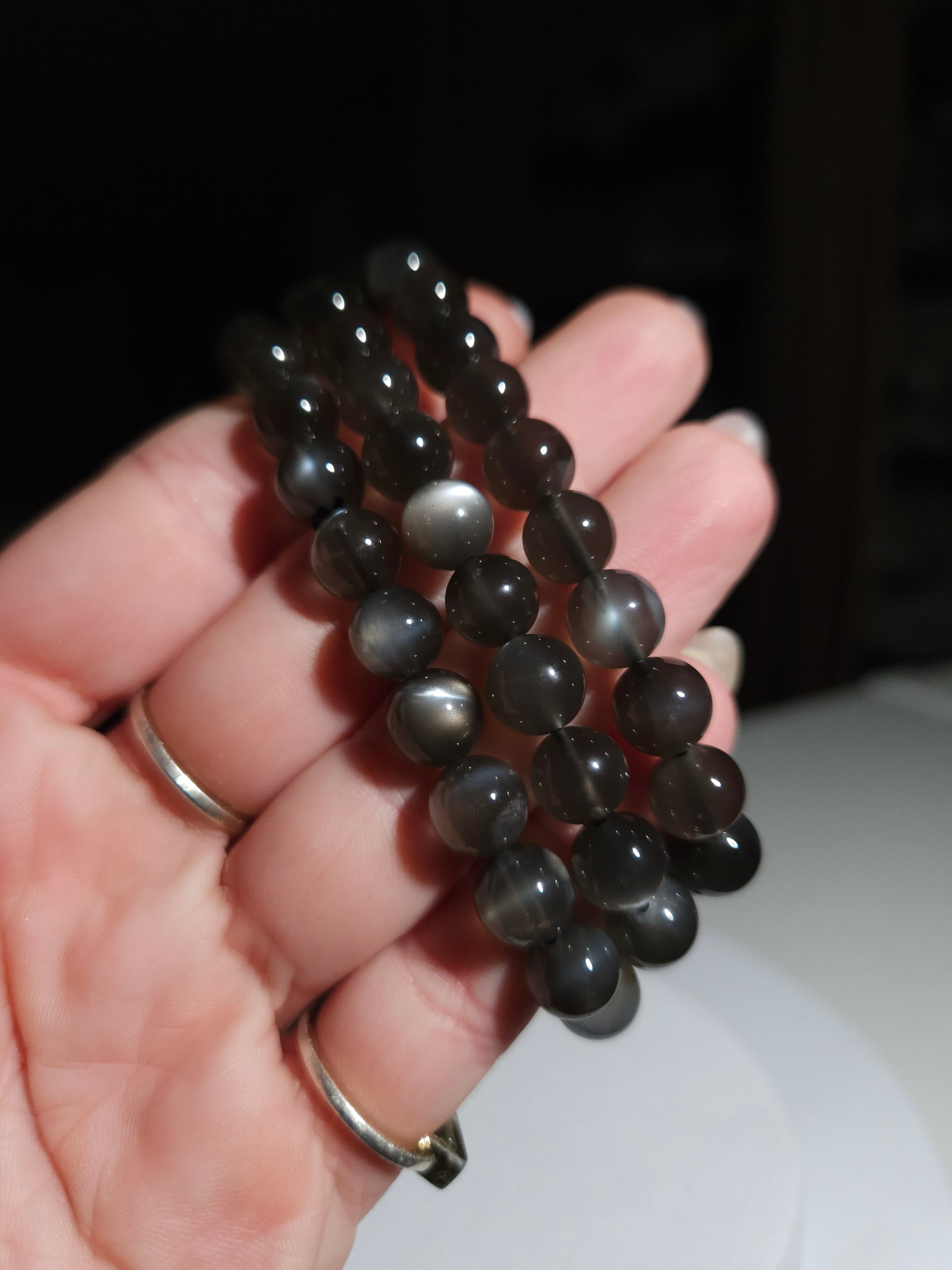 Black Moonstone Bead Bracelet | 8mm