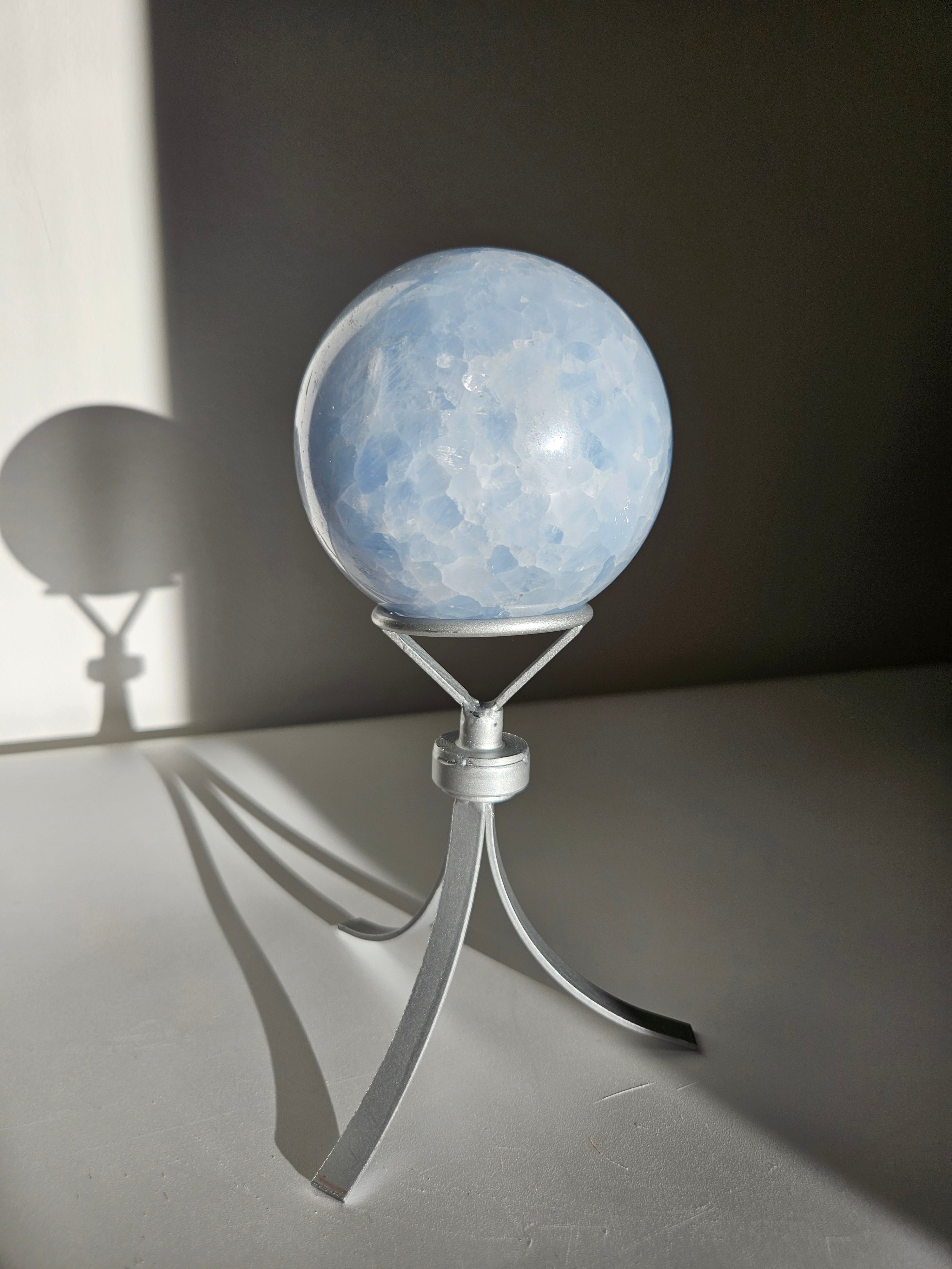 Blue Calcite Sphere on Spinning Stand