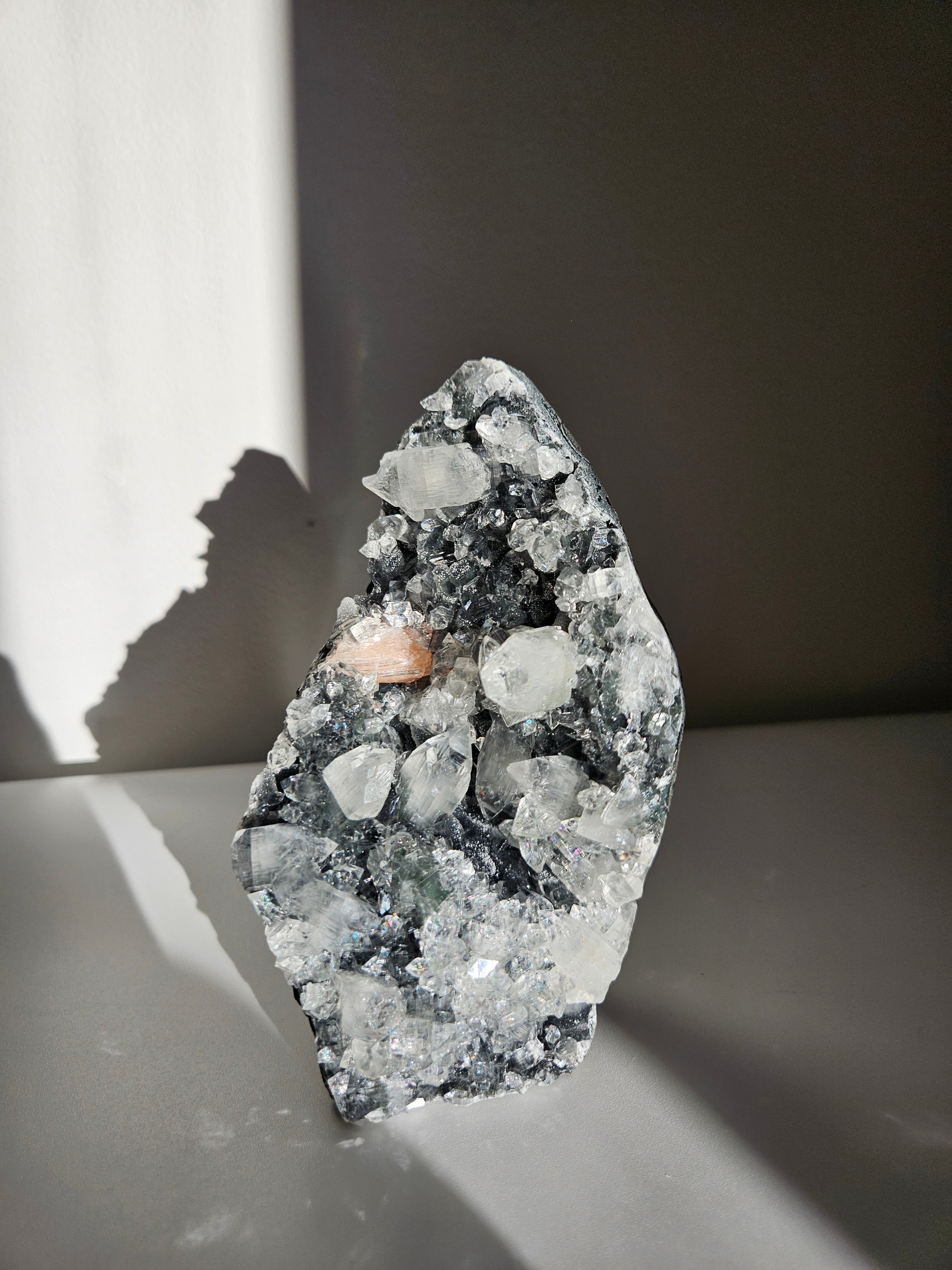 Apophyllite on Black Chalcedony 001