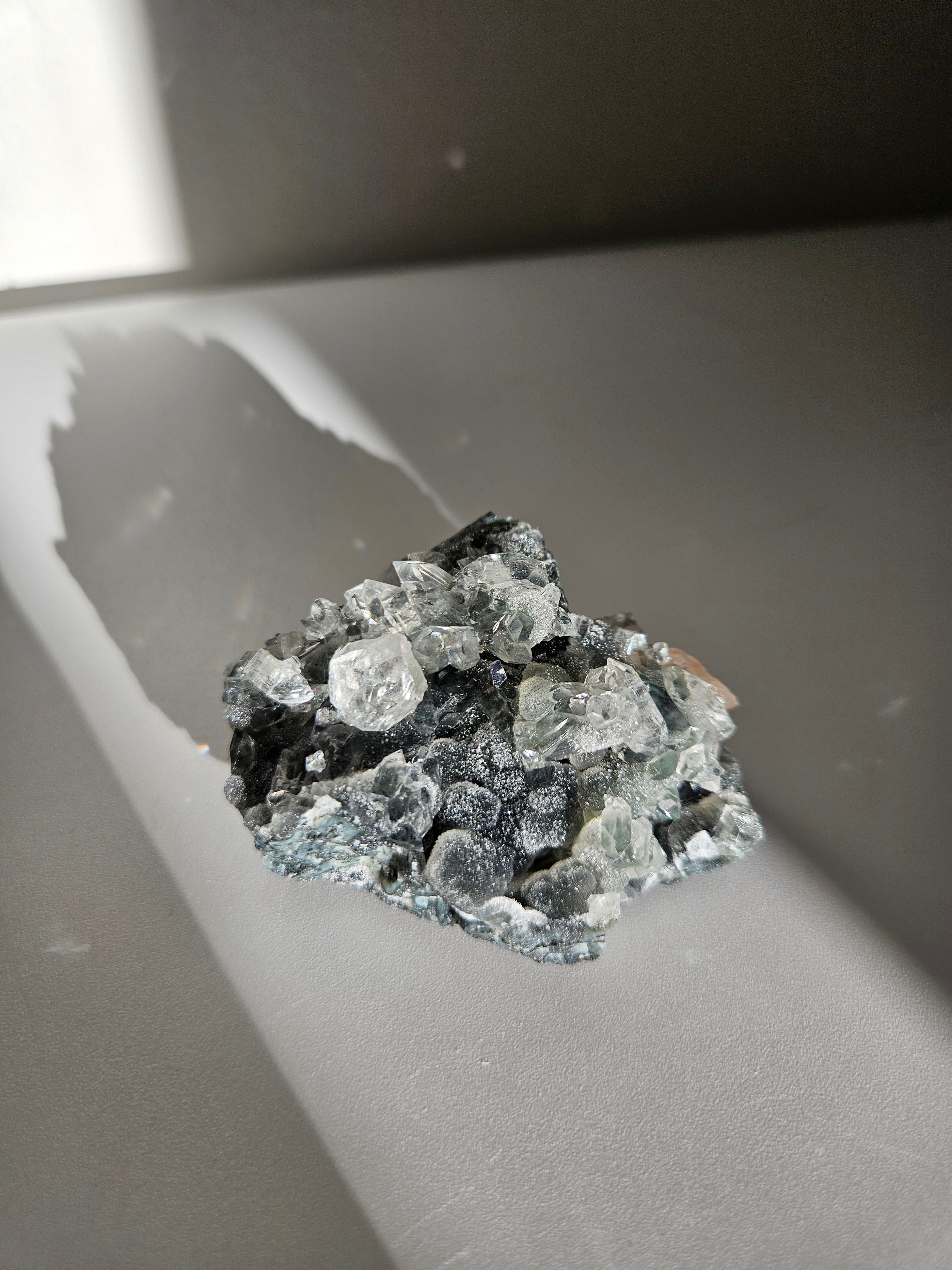 Apophyllite on Black Chalcedony 012