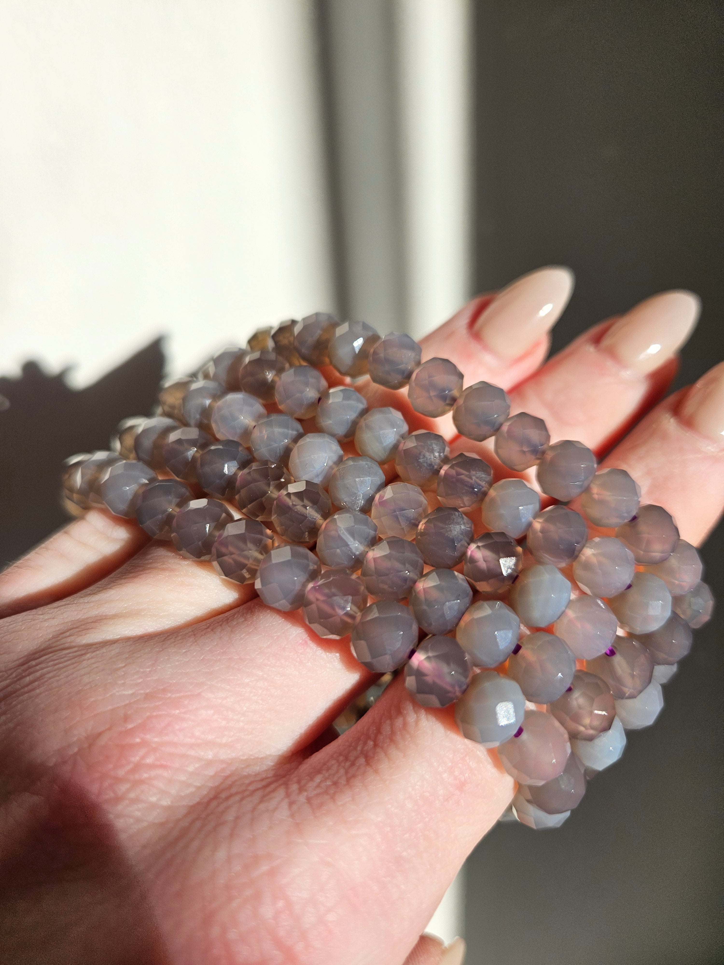 Faceted Grey Agate Bracelet | 8mm