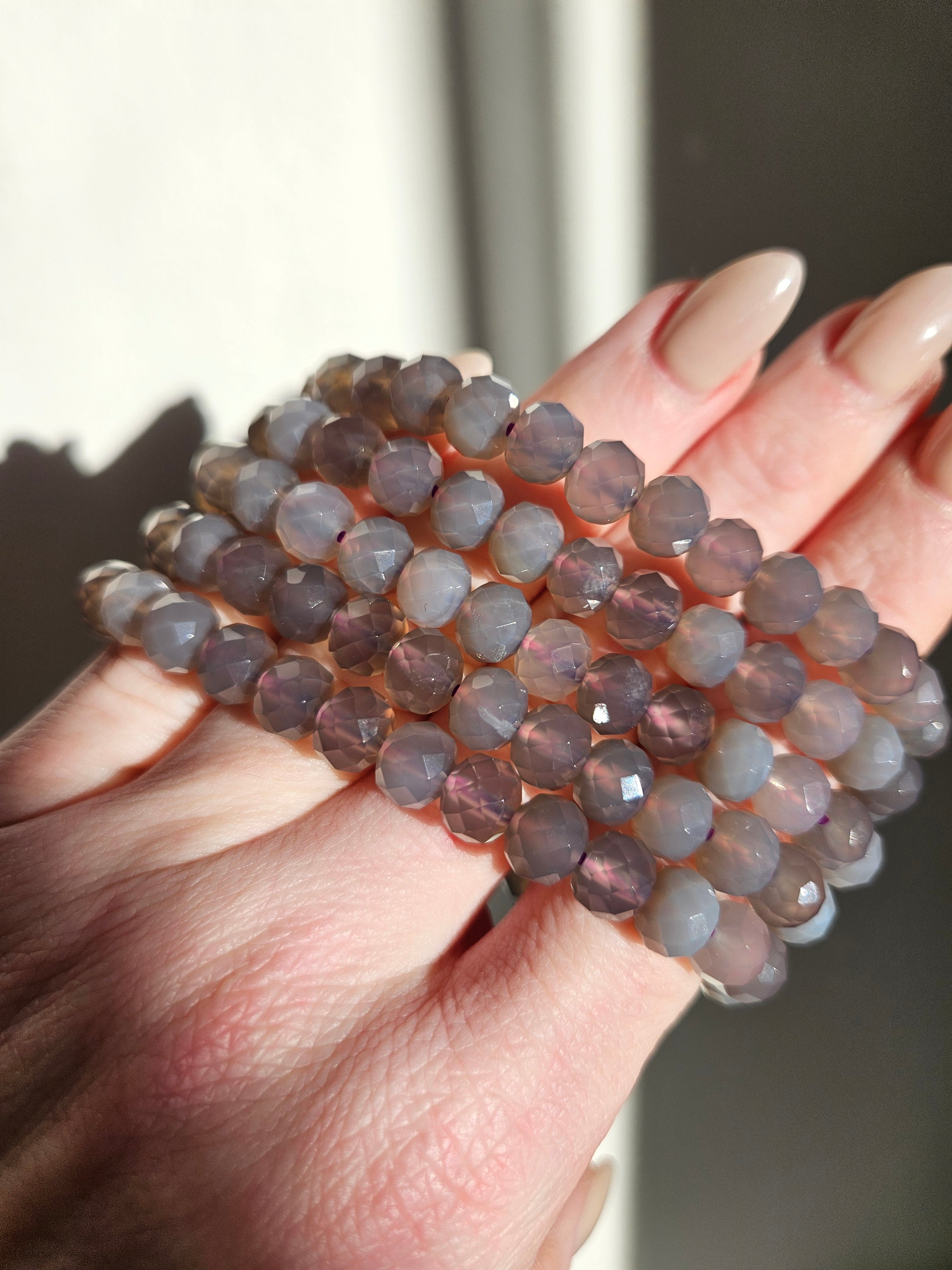 Faceted Grey Agate Bracelet | 8mm